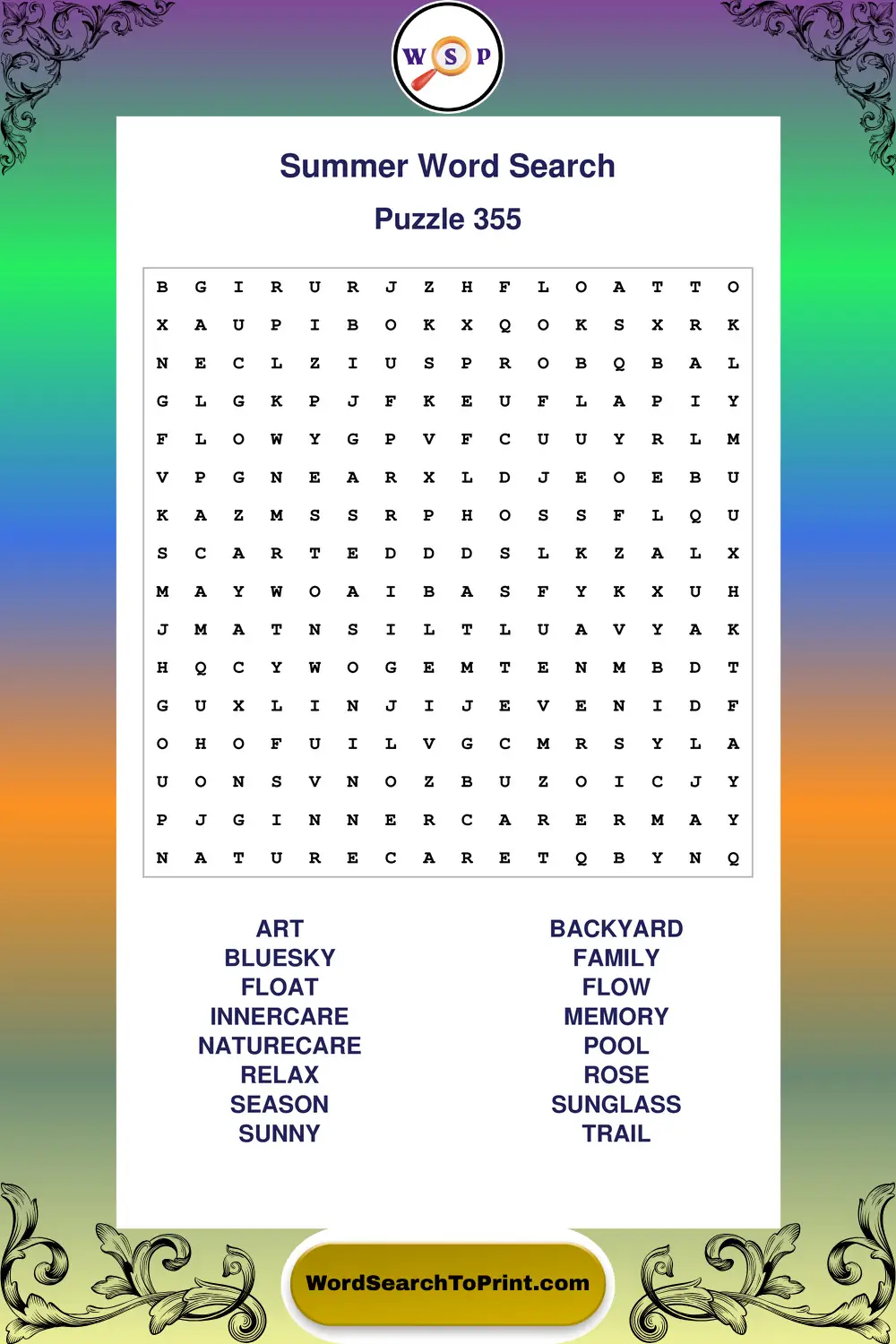 Summer Word Search Puzzle 355
