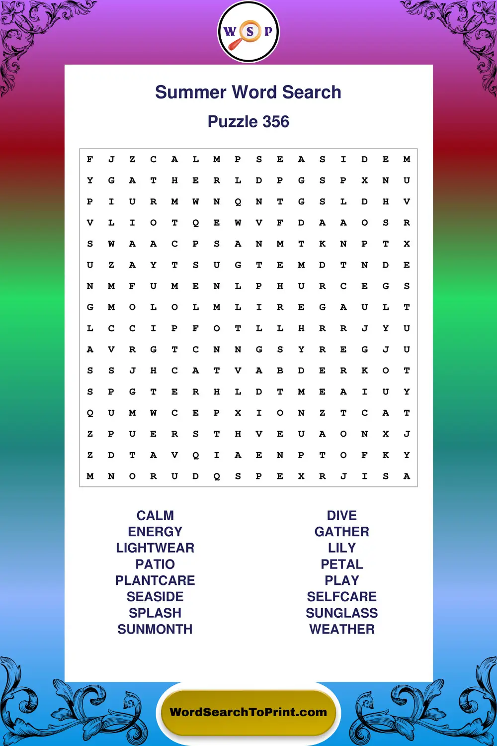 Summer Word Search Puzzle 356