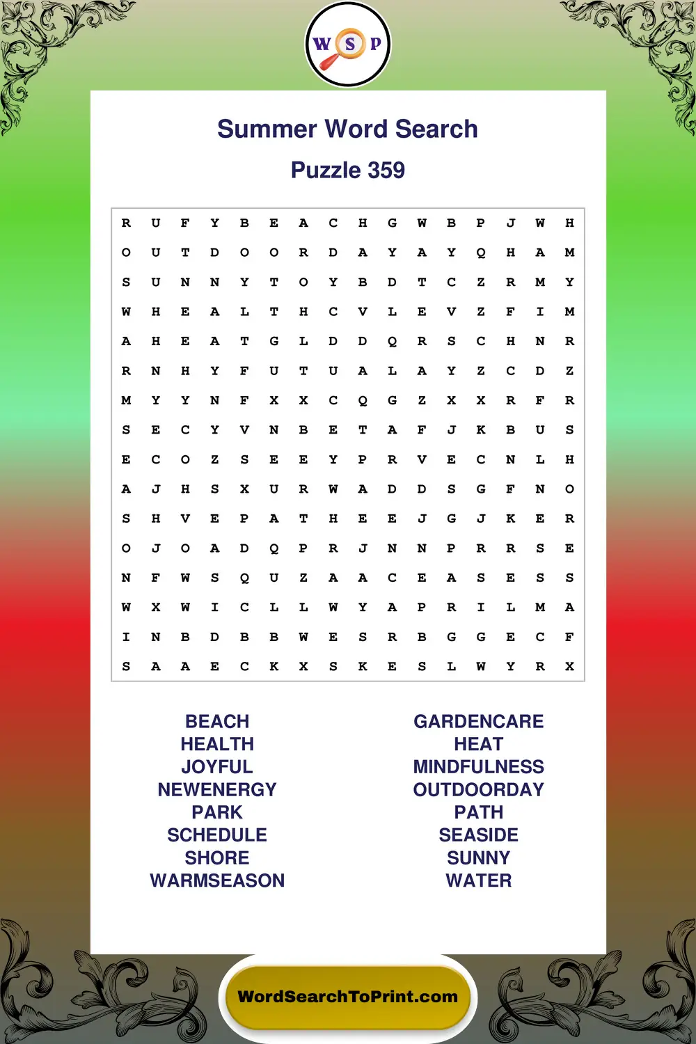 Summer Word Search Puzzle 359