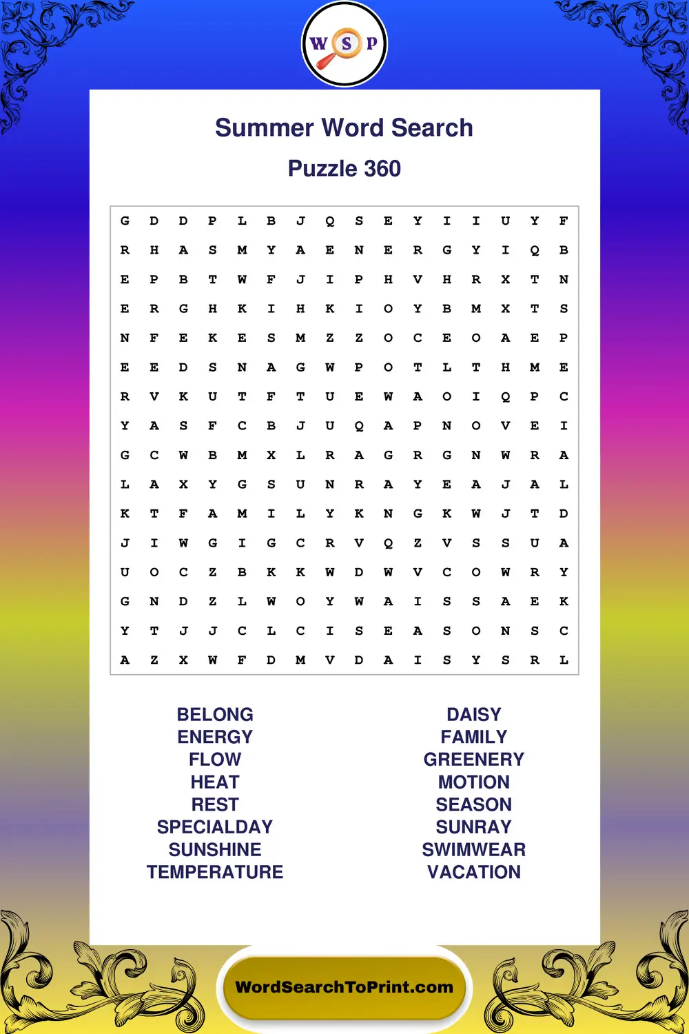 Summer Word Search Puzzle 360