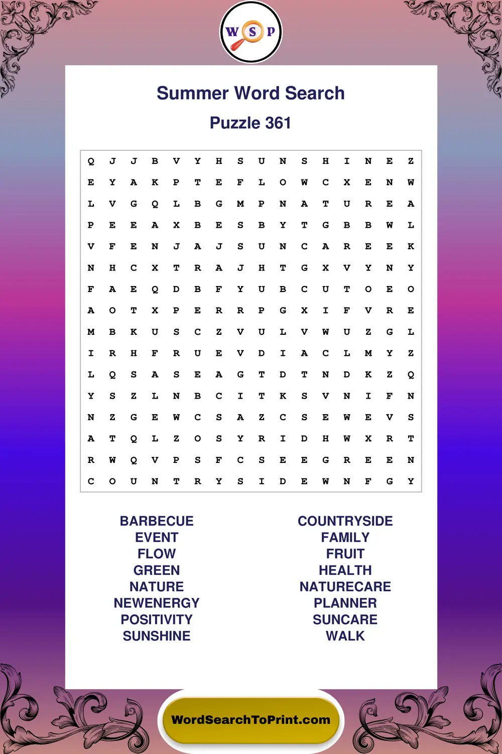 Summer Word Search Puzzle 361