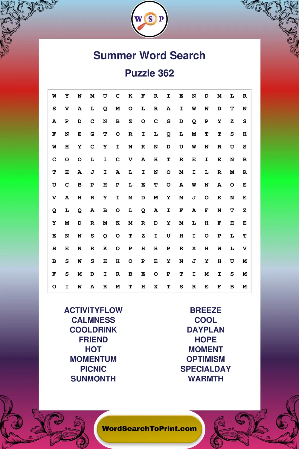 Summer Word Search Puzzle 362