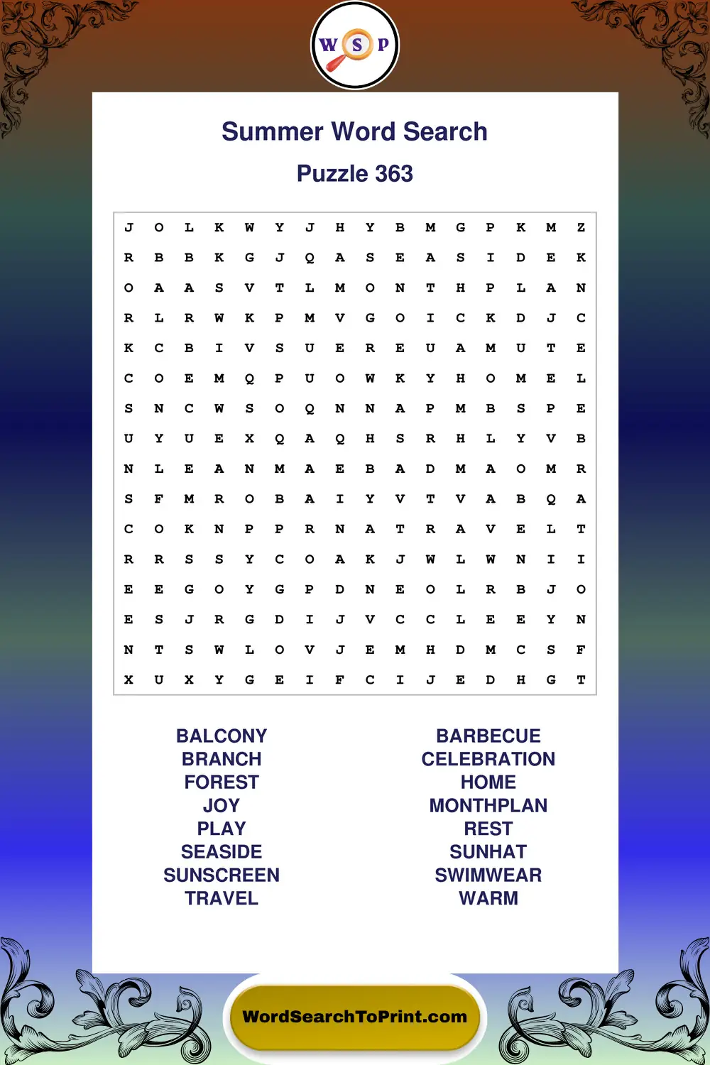 Summer Word Search Puzzle 363