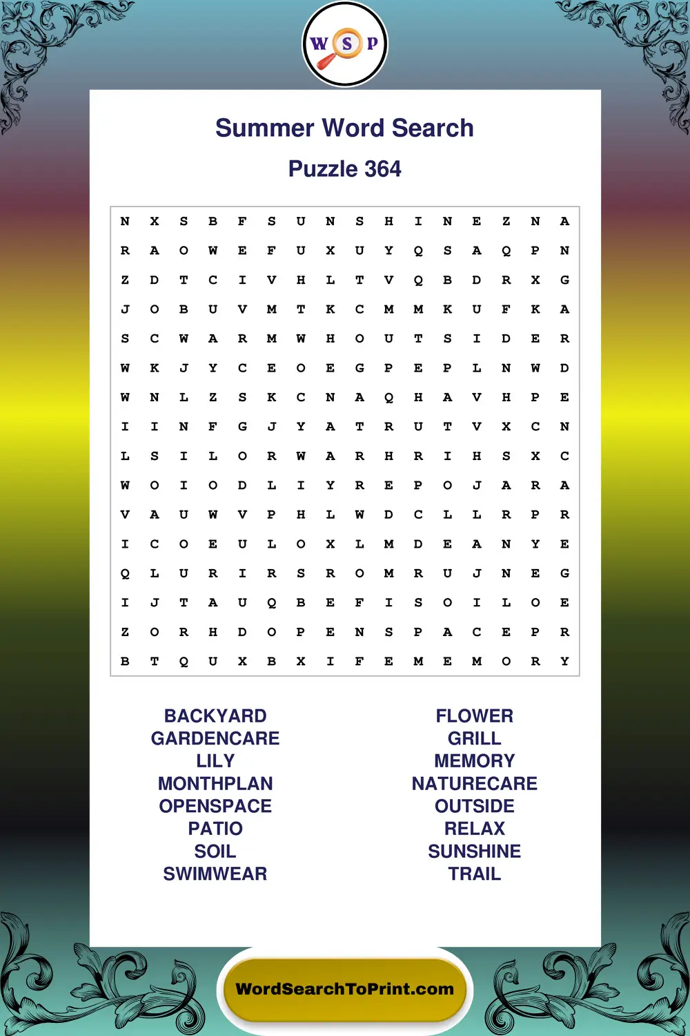 Summer Word Search Puzzle 364