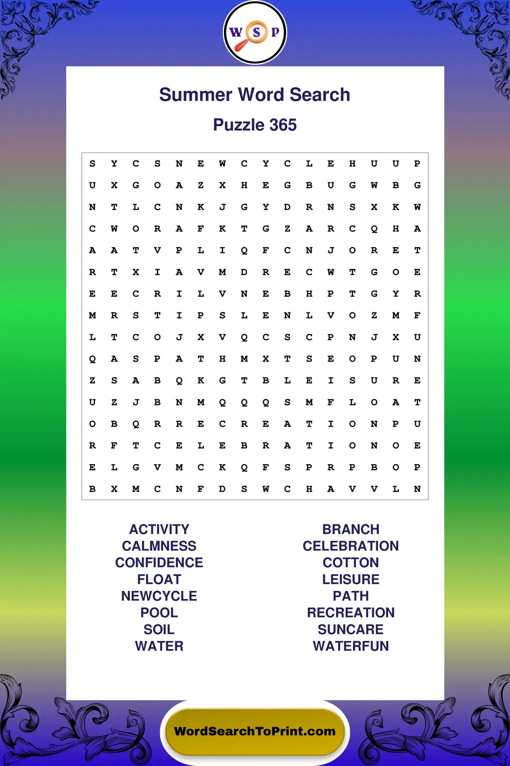 Summer Word Search Puzzle 365