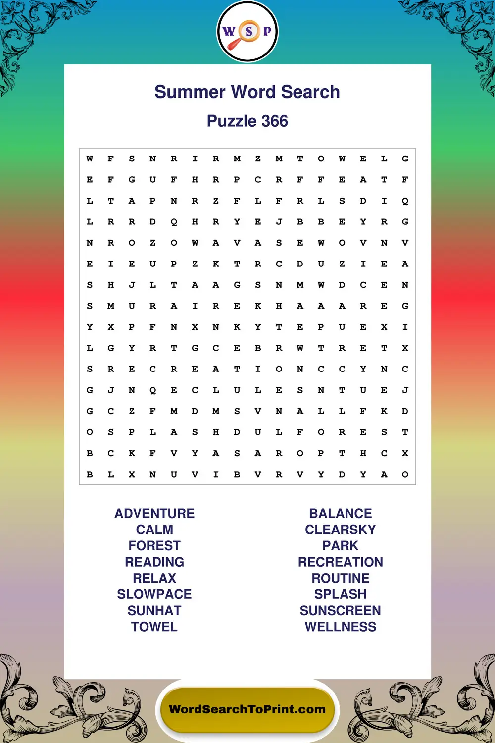 Summer Word Search Puzzle 366