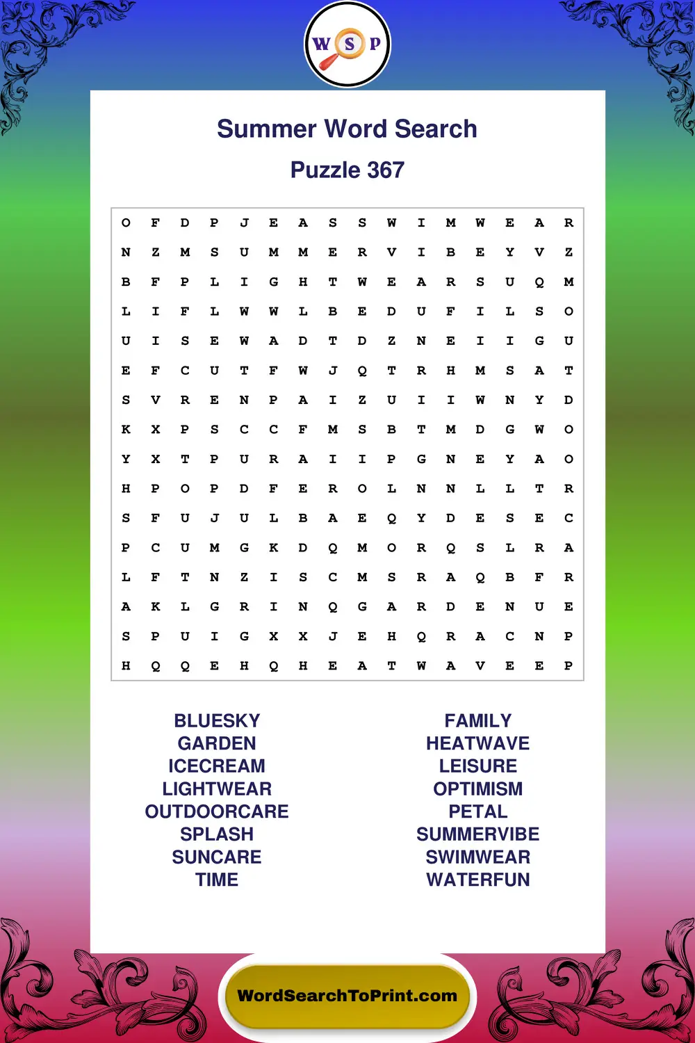 Summer Word Search Puzzle 367