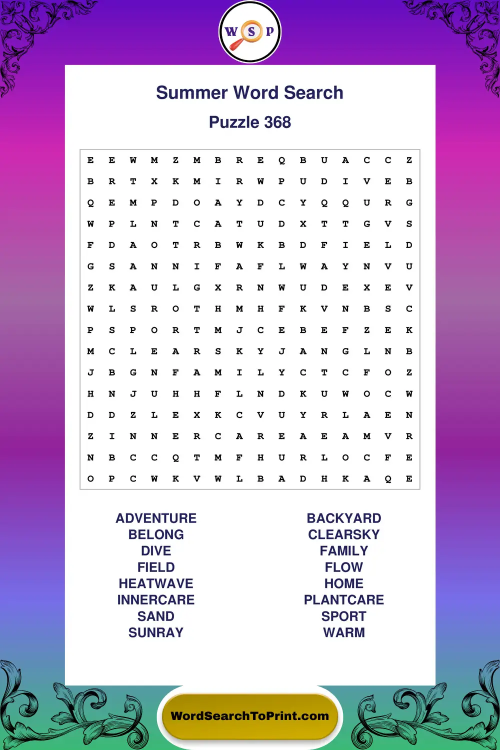 Summer Word Search Puzzle 368