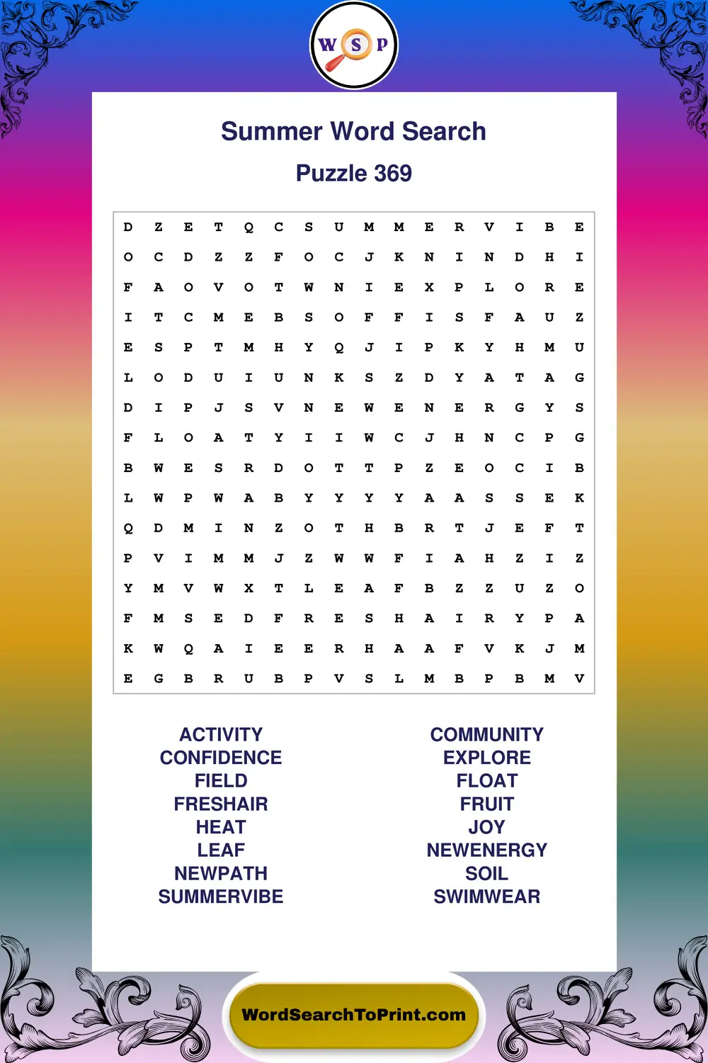 Summer Word Search Puzzle 369