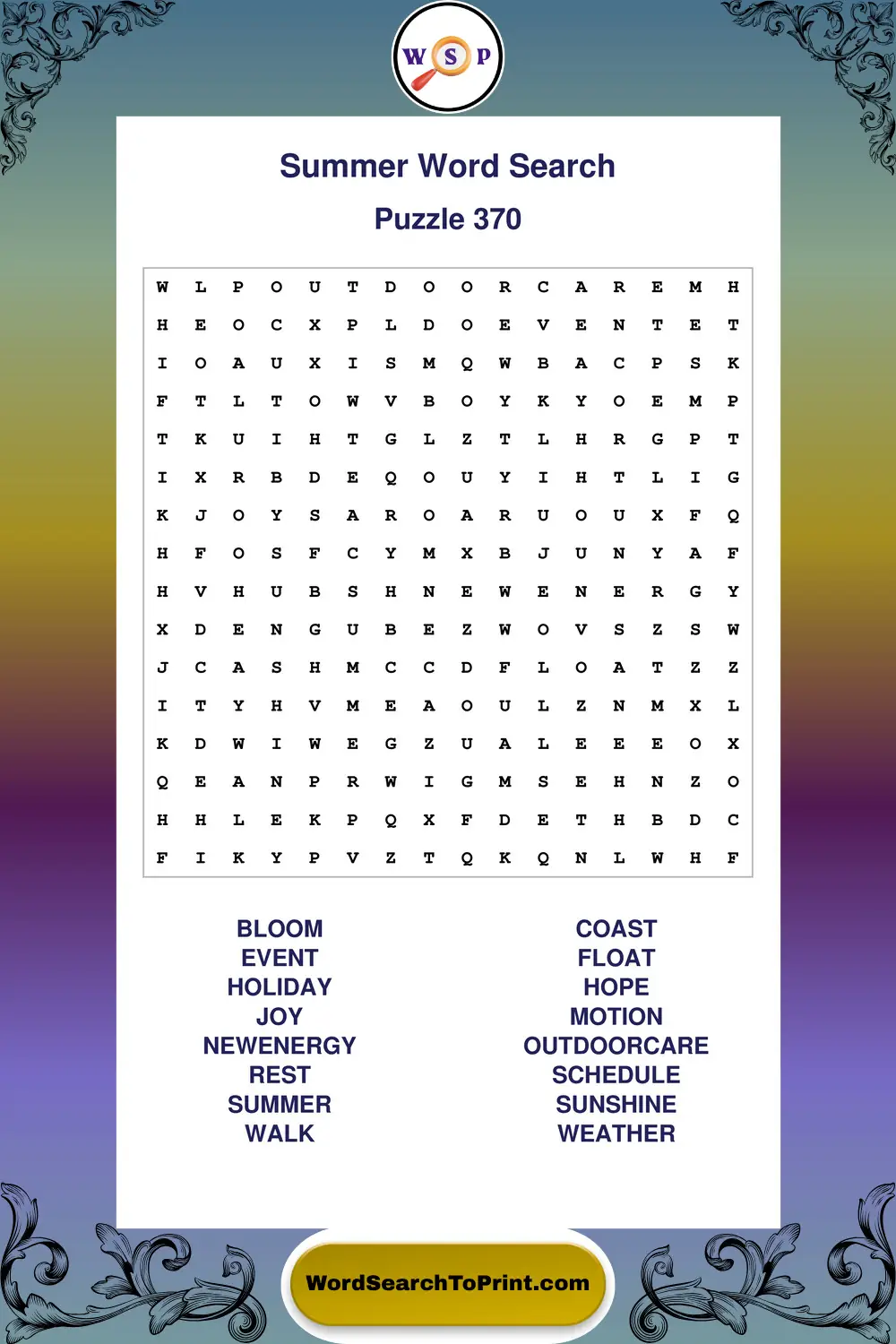 Summer Word Search Puzzle 370