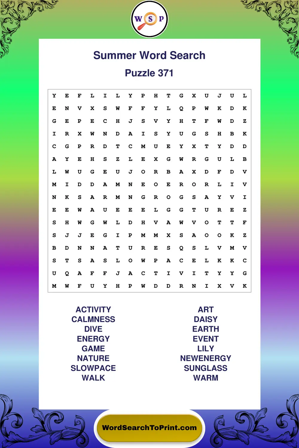 Summer Word Search Puzzle 371