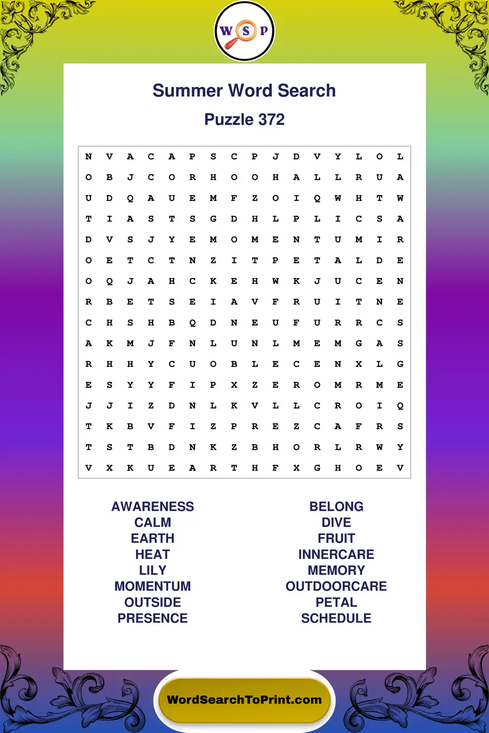 Summer Word Search Puzzle 372