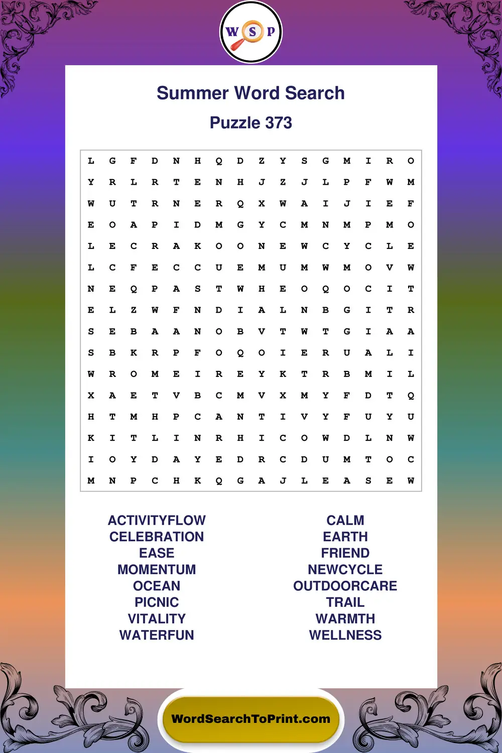 Summer Word Search Puzzle 373