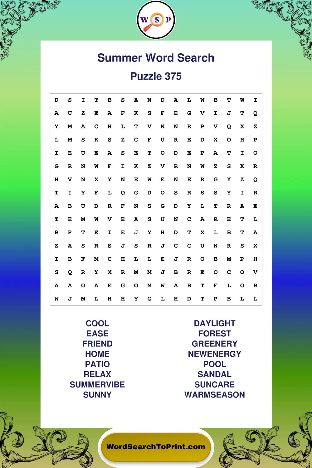 Summer Word Search Puzzle 375
