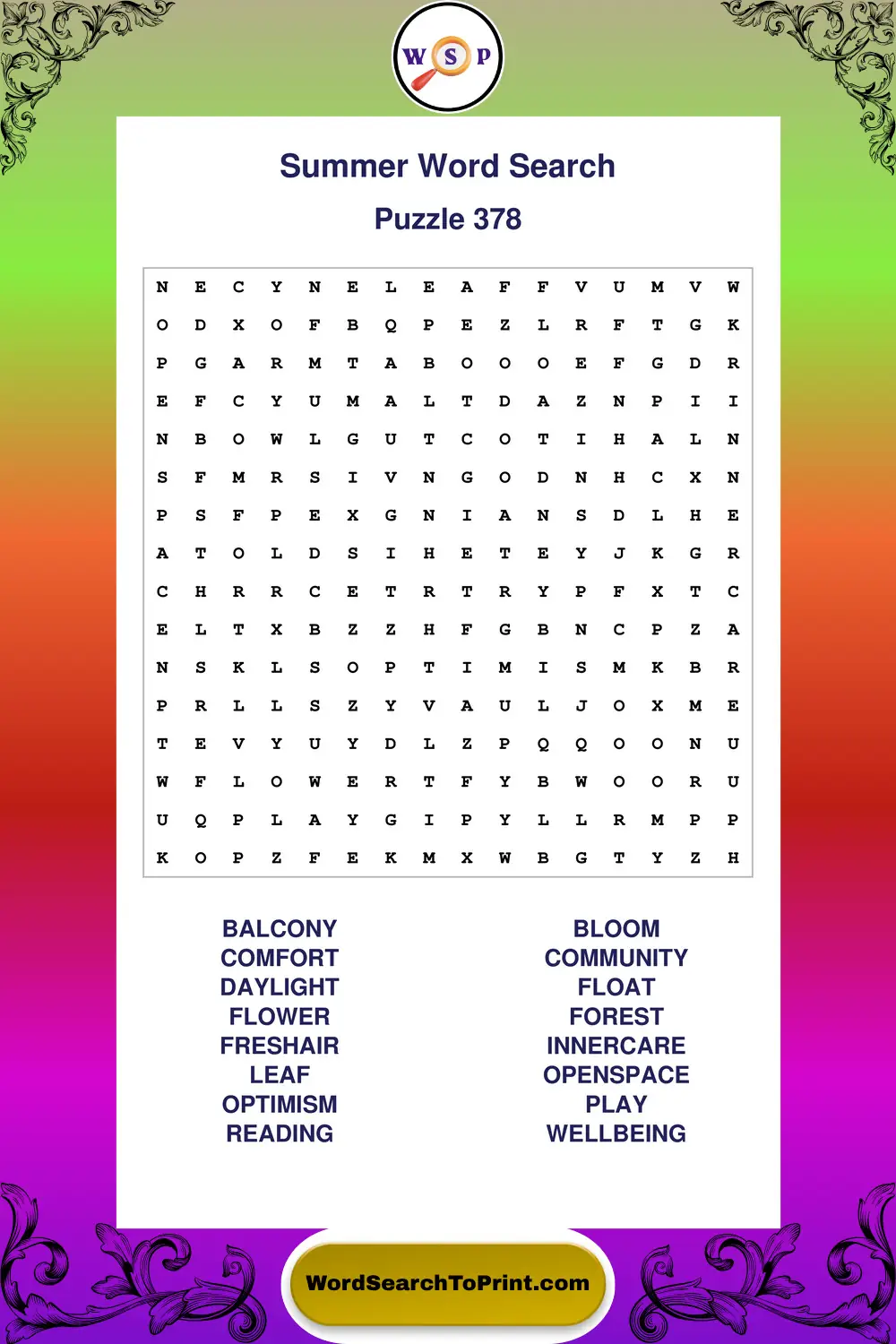 Summer Word Search Puzzle 378