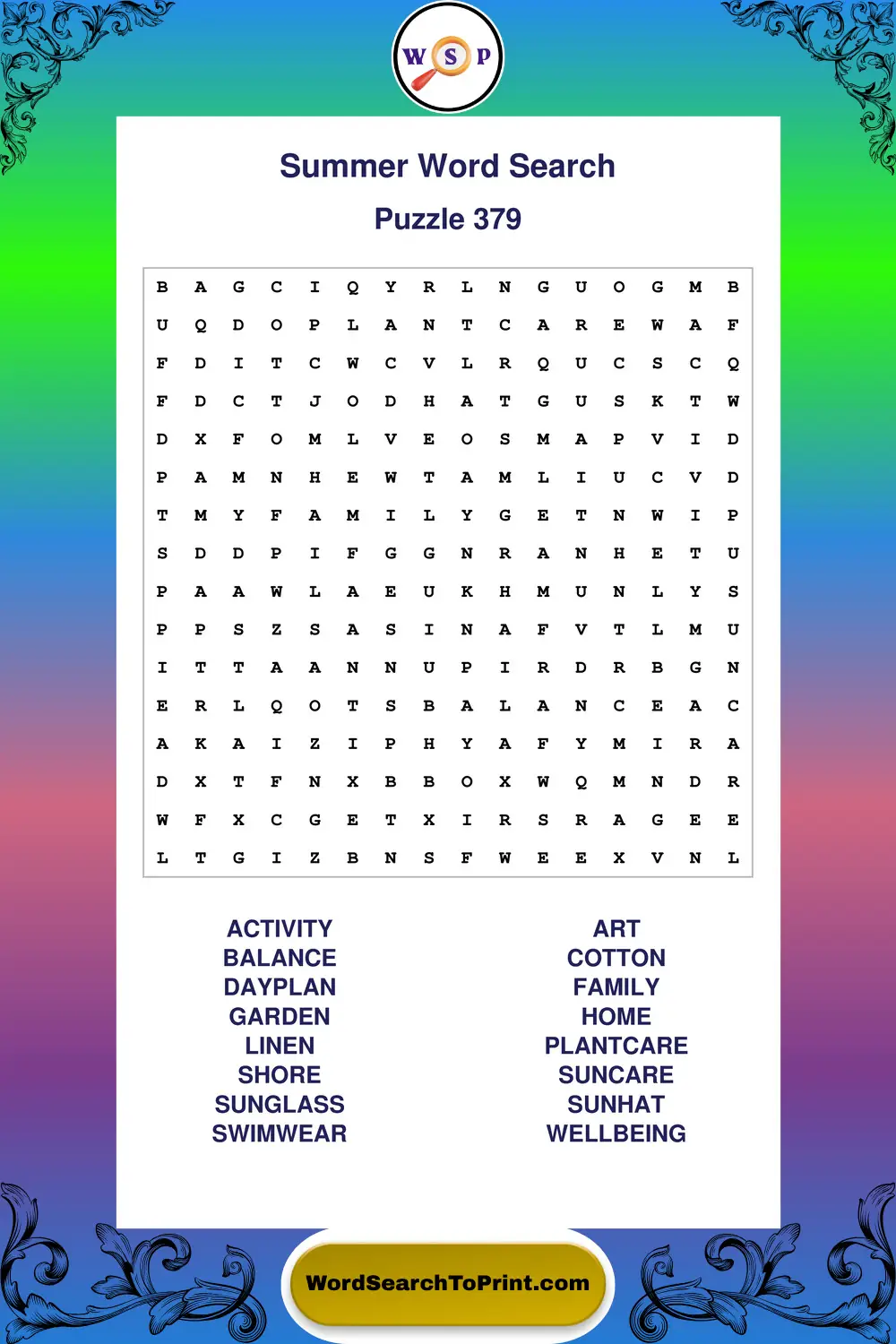 Summer Word Search Puzzle 379