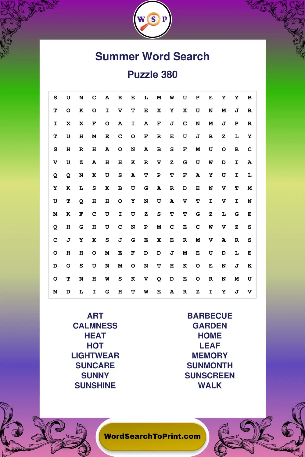 Summer Word Search Puzzle 380