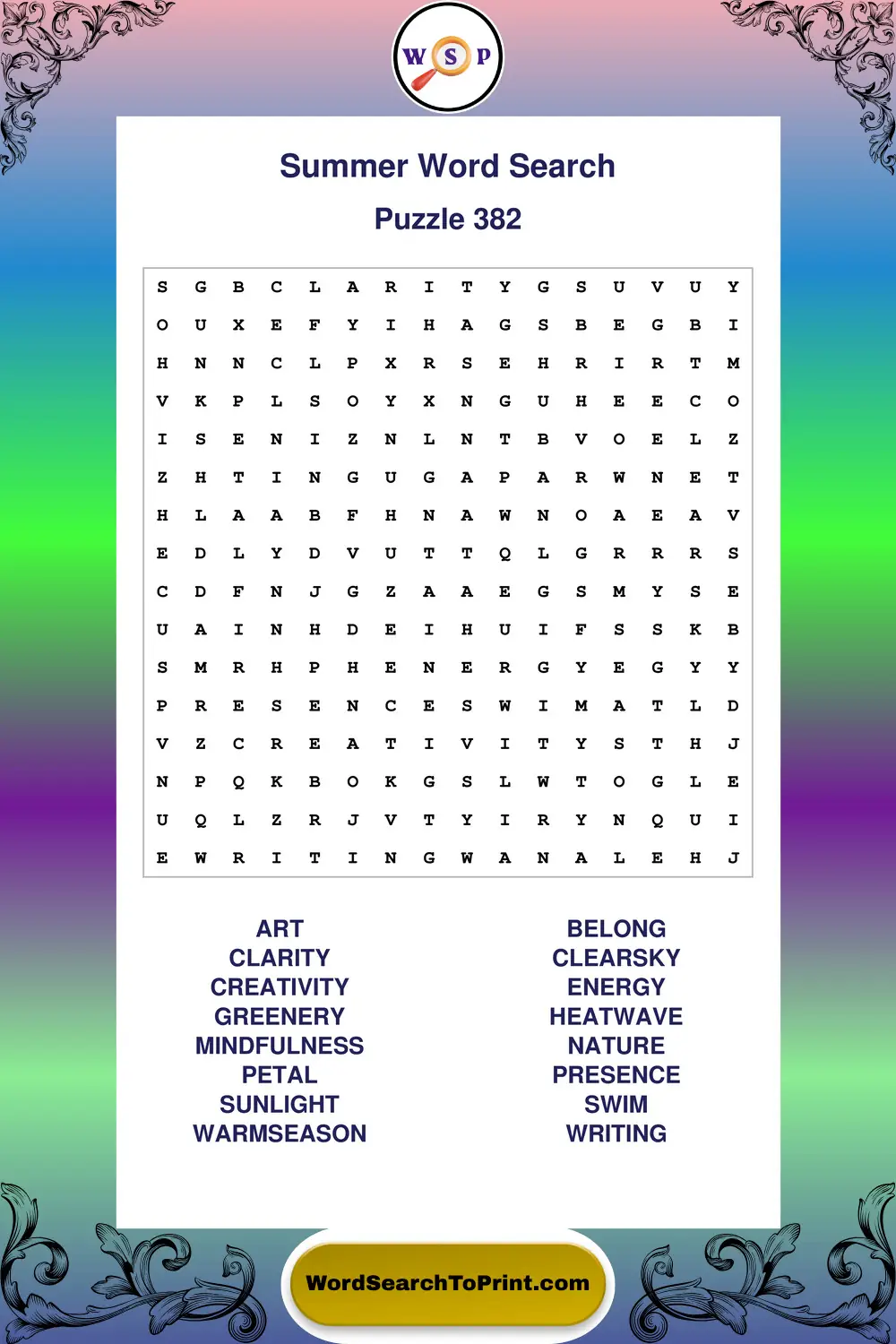 Summer Word Search Puzzle 382