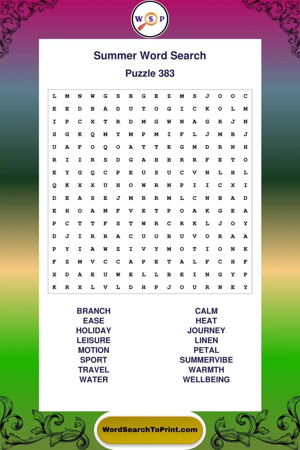 Summer Word Search Puzzle 383