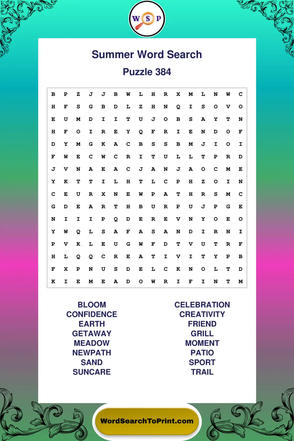 Summer Word Search Puzzle 384