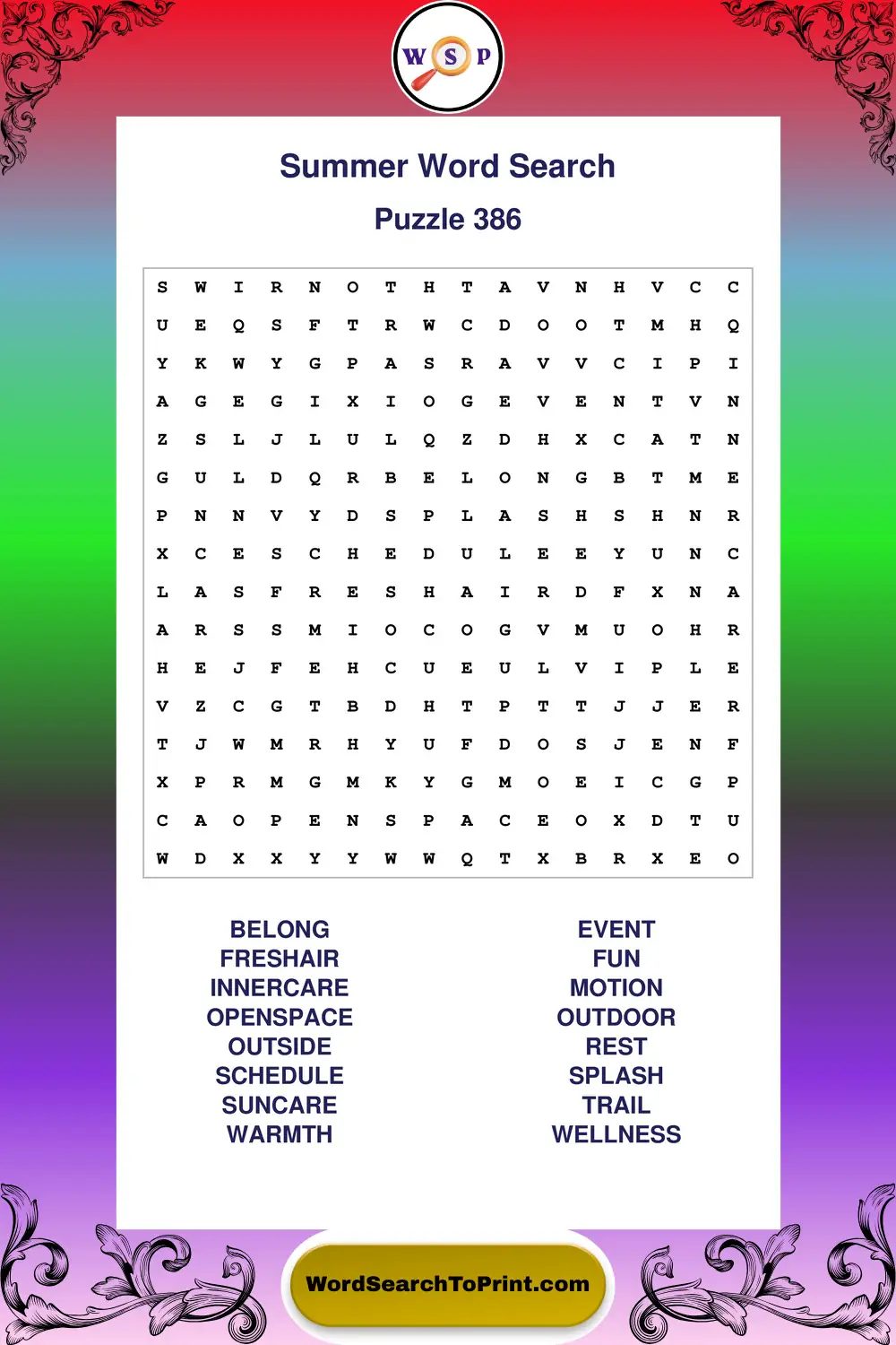 Summer Word Search Puzzle 386