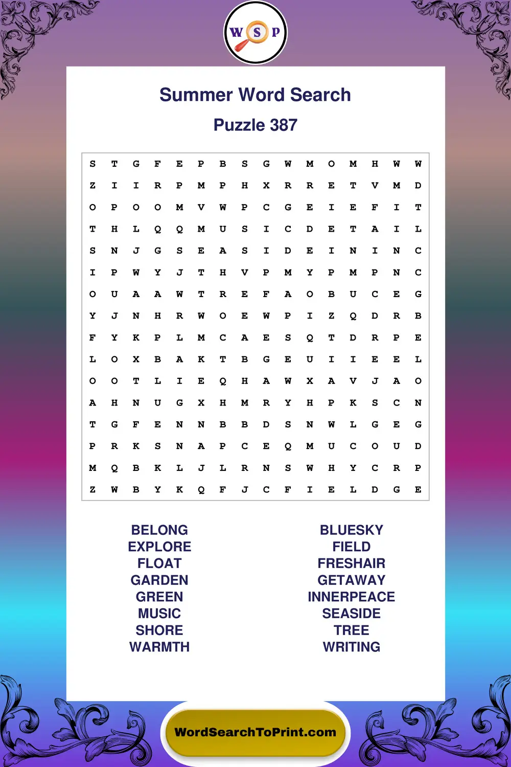 Summer Word Search Puzzle 387