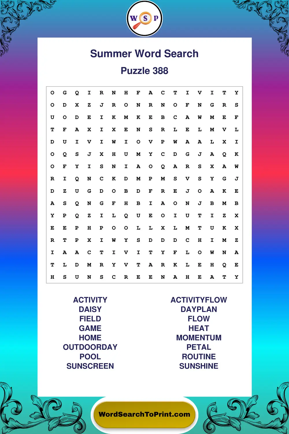 Summer Word Search Puzzle 388