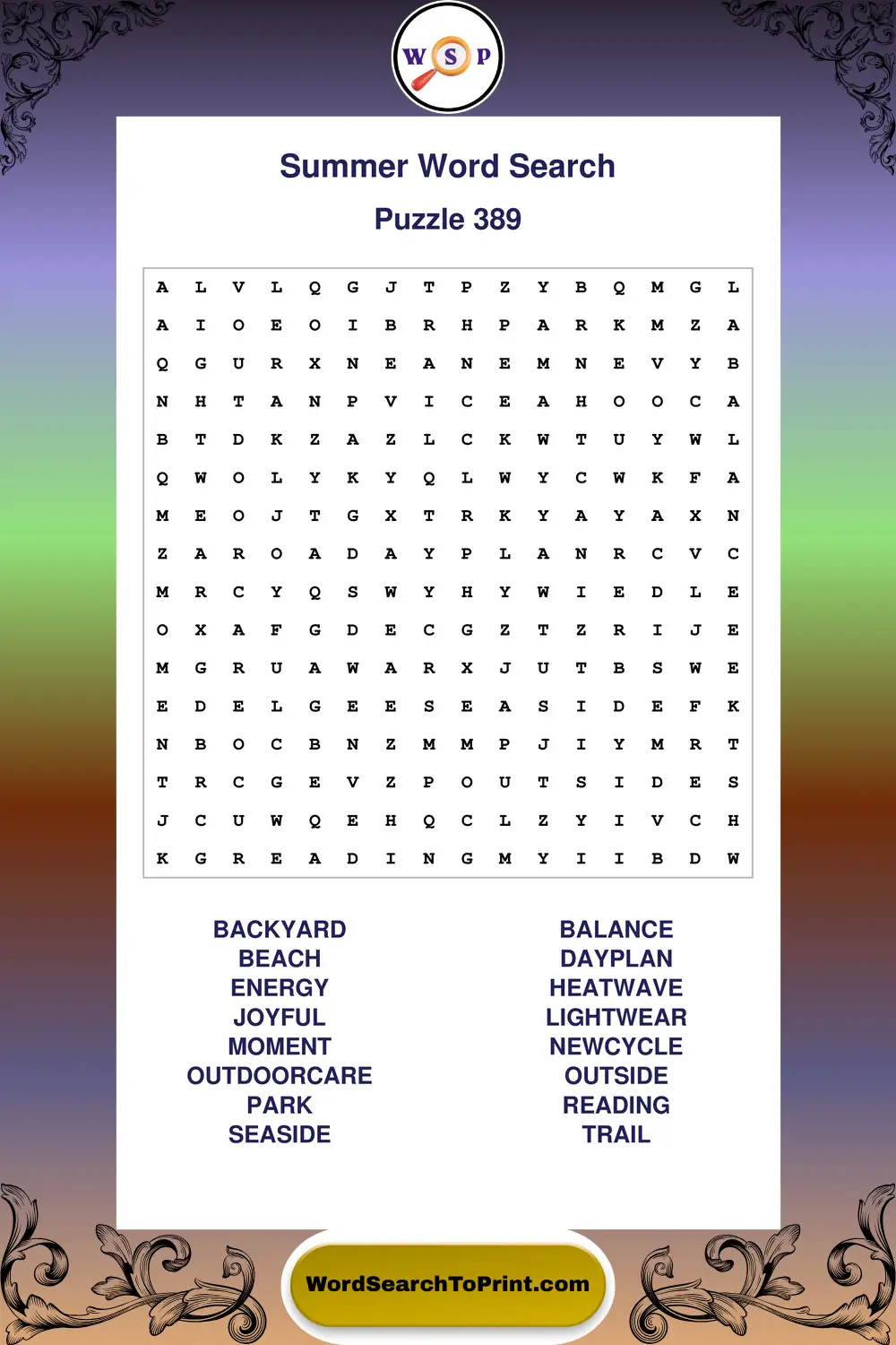 Summer Word Search Puzzle 389