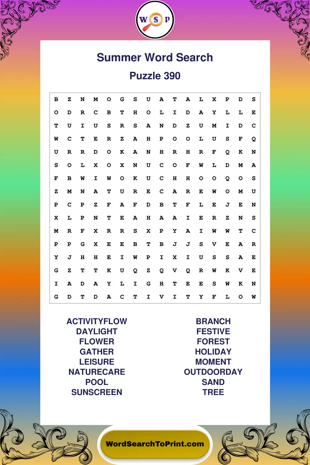 Summer Word Search Puzzle 390