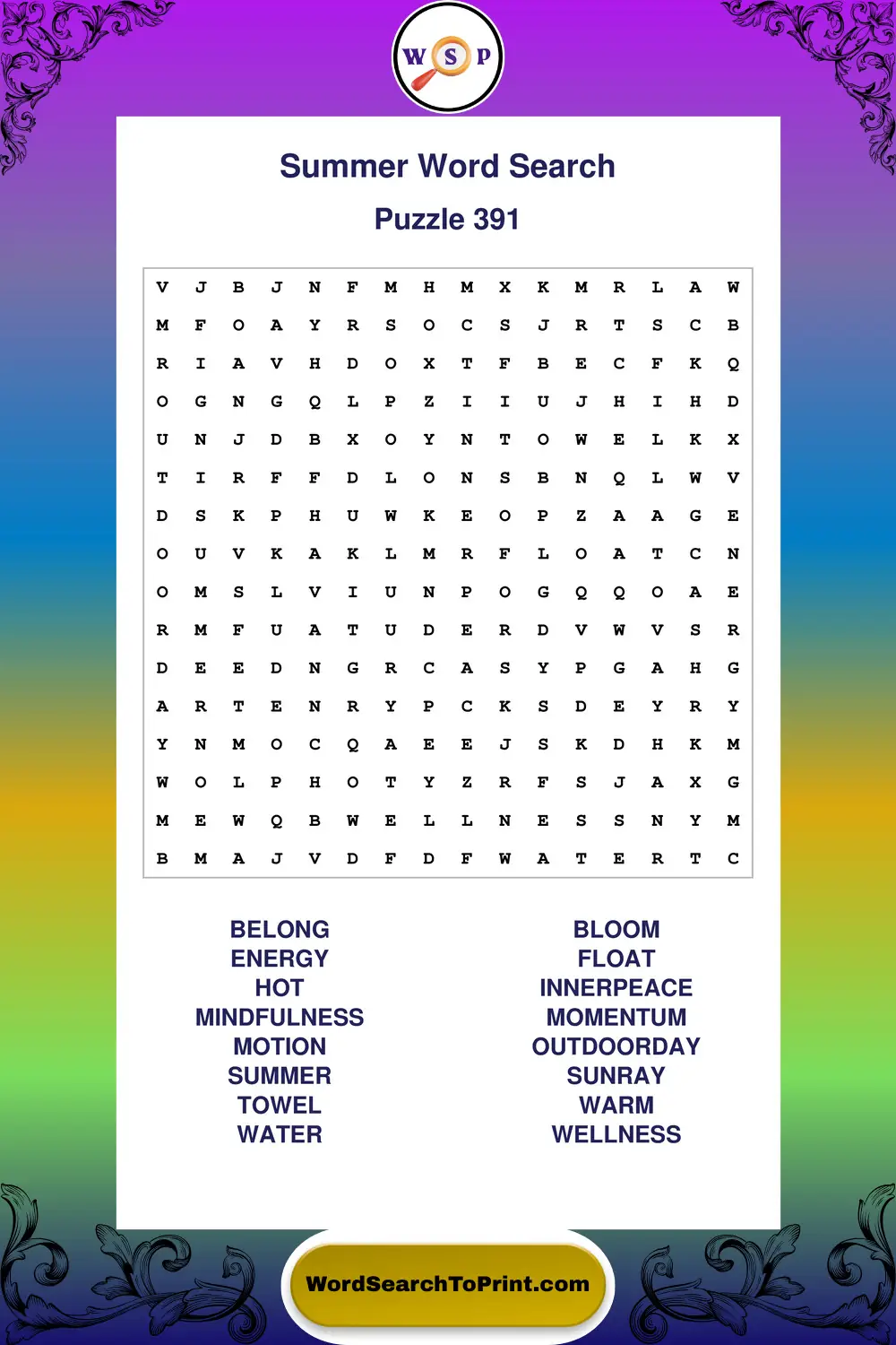 Summer Word Search Puzzle 391