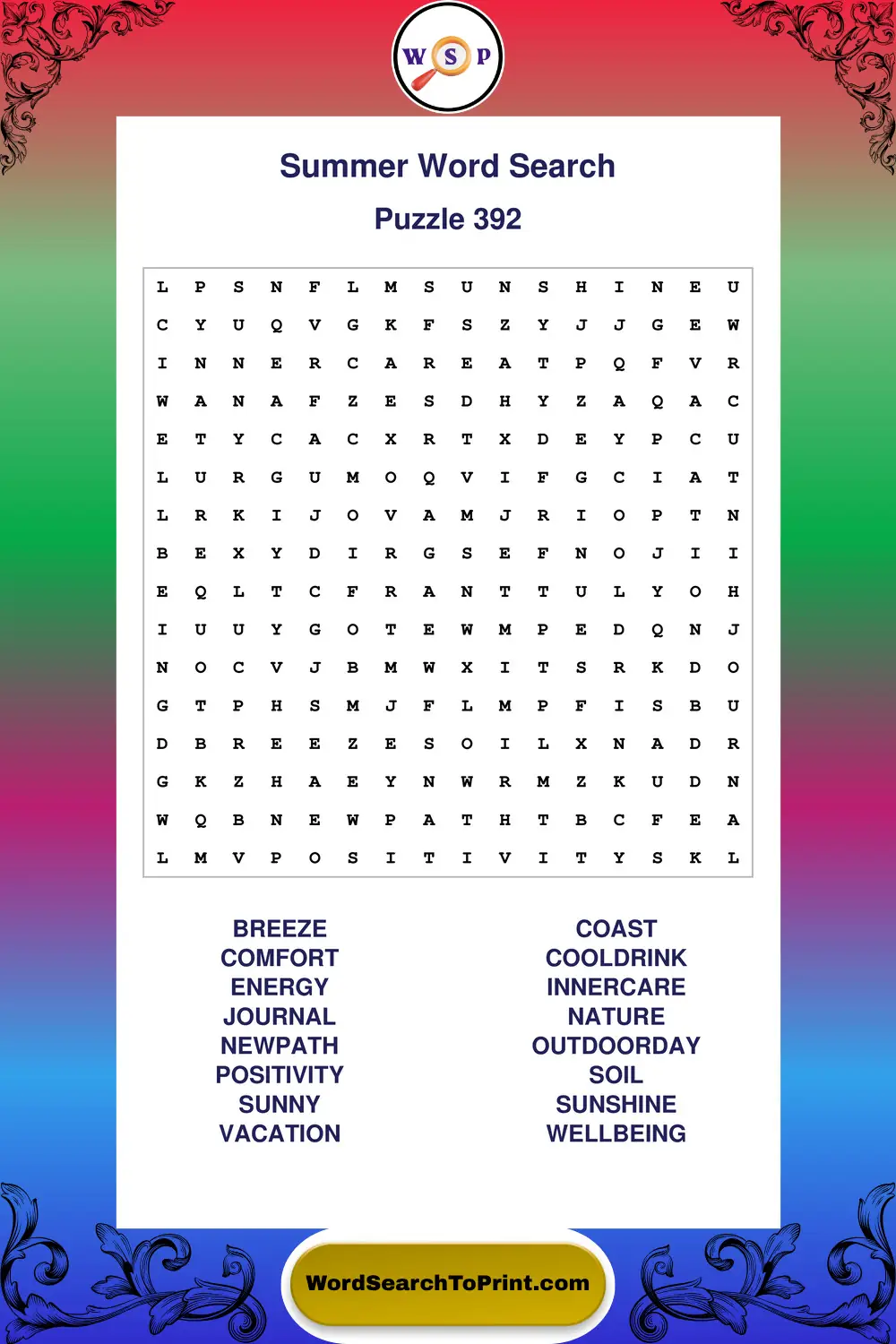 Summer Word Search Puzzle 392