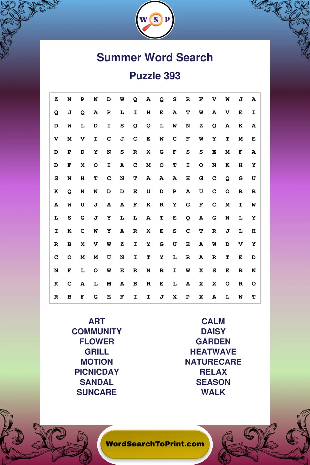 Summer Word Search Puzzle 393