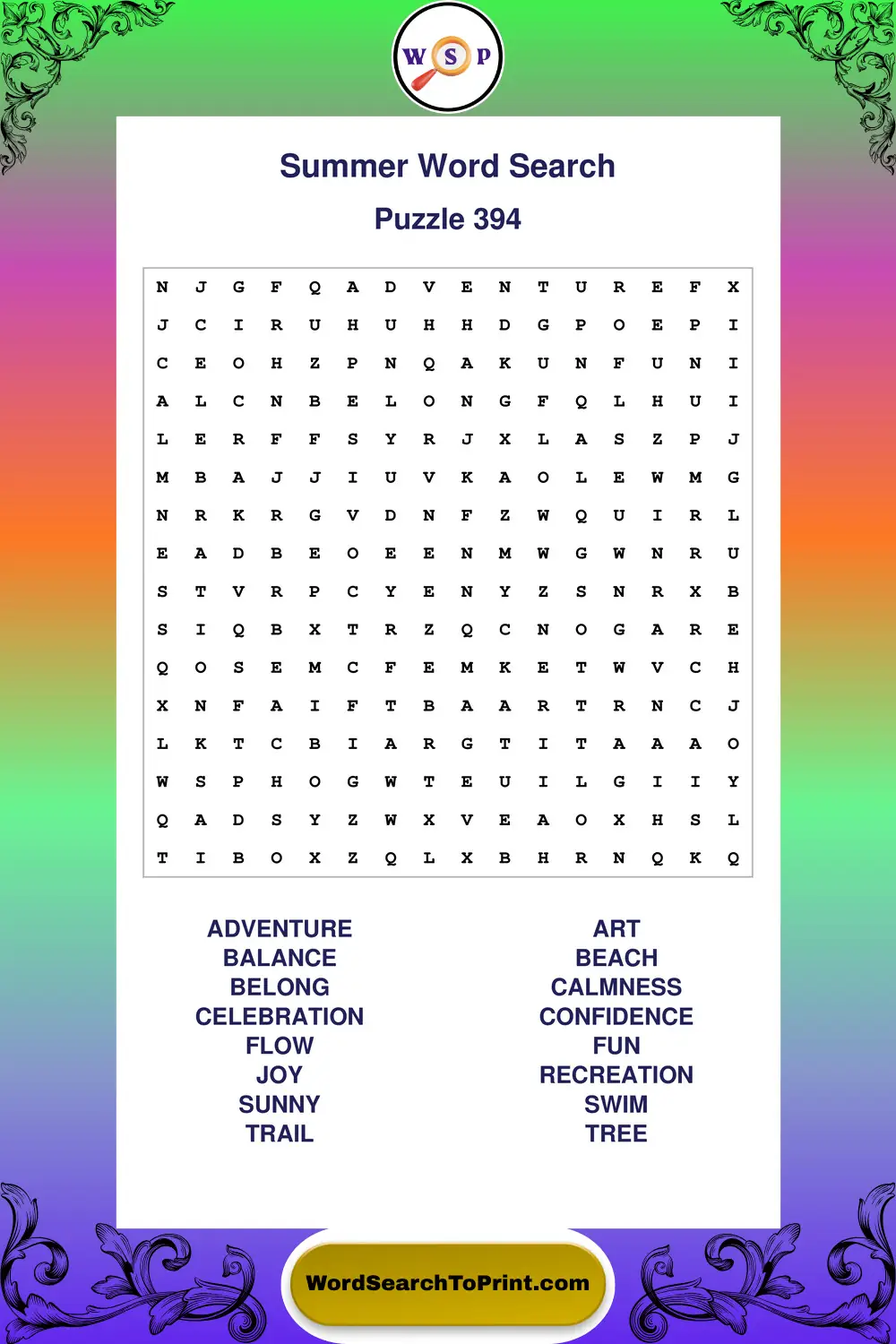 Summer Word Search Puzzle 394