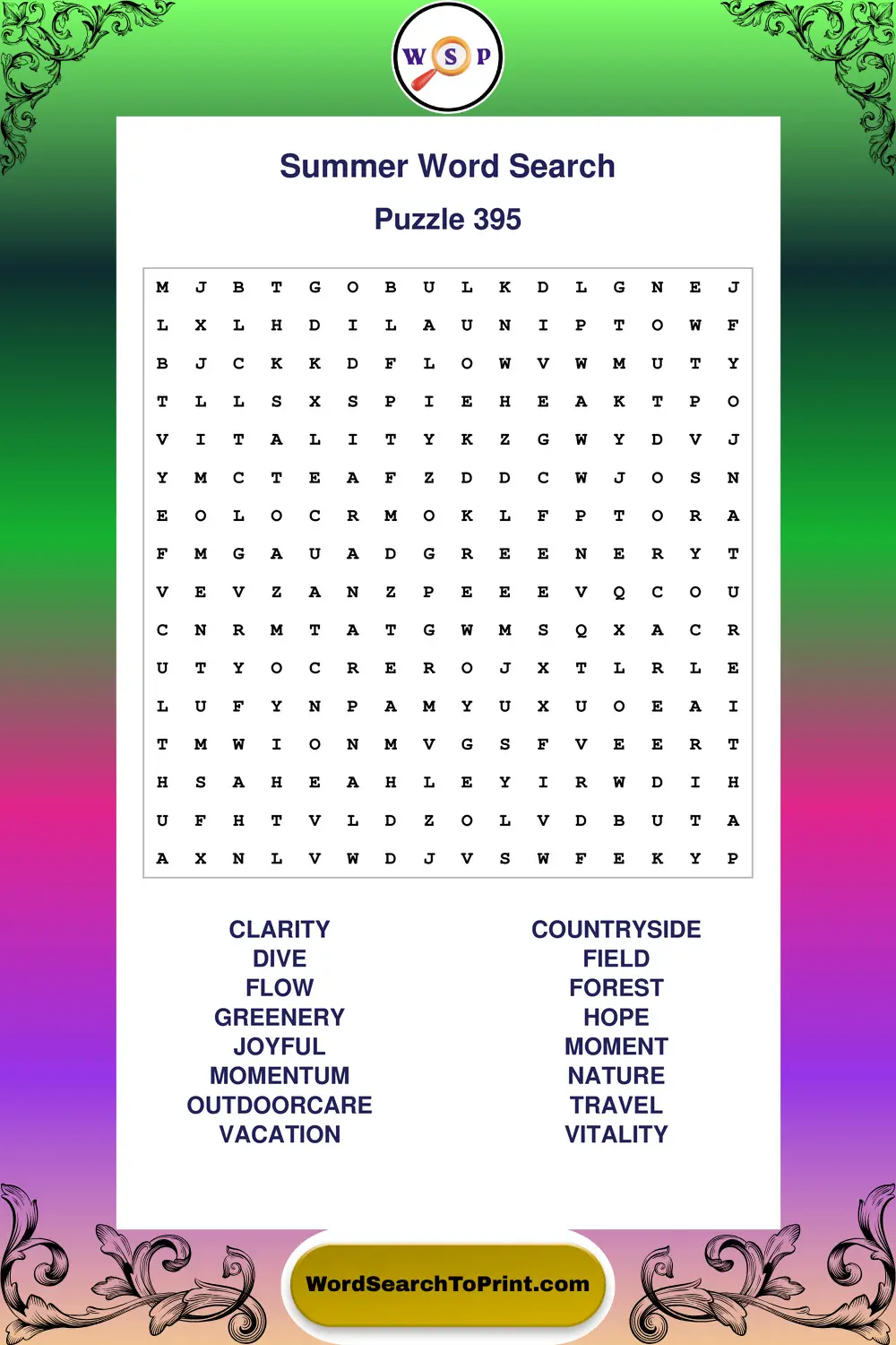 Summer Word Search Puzzle 395