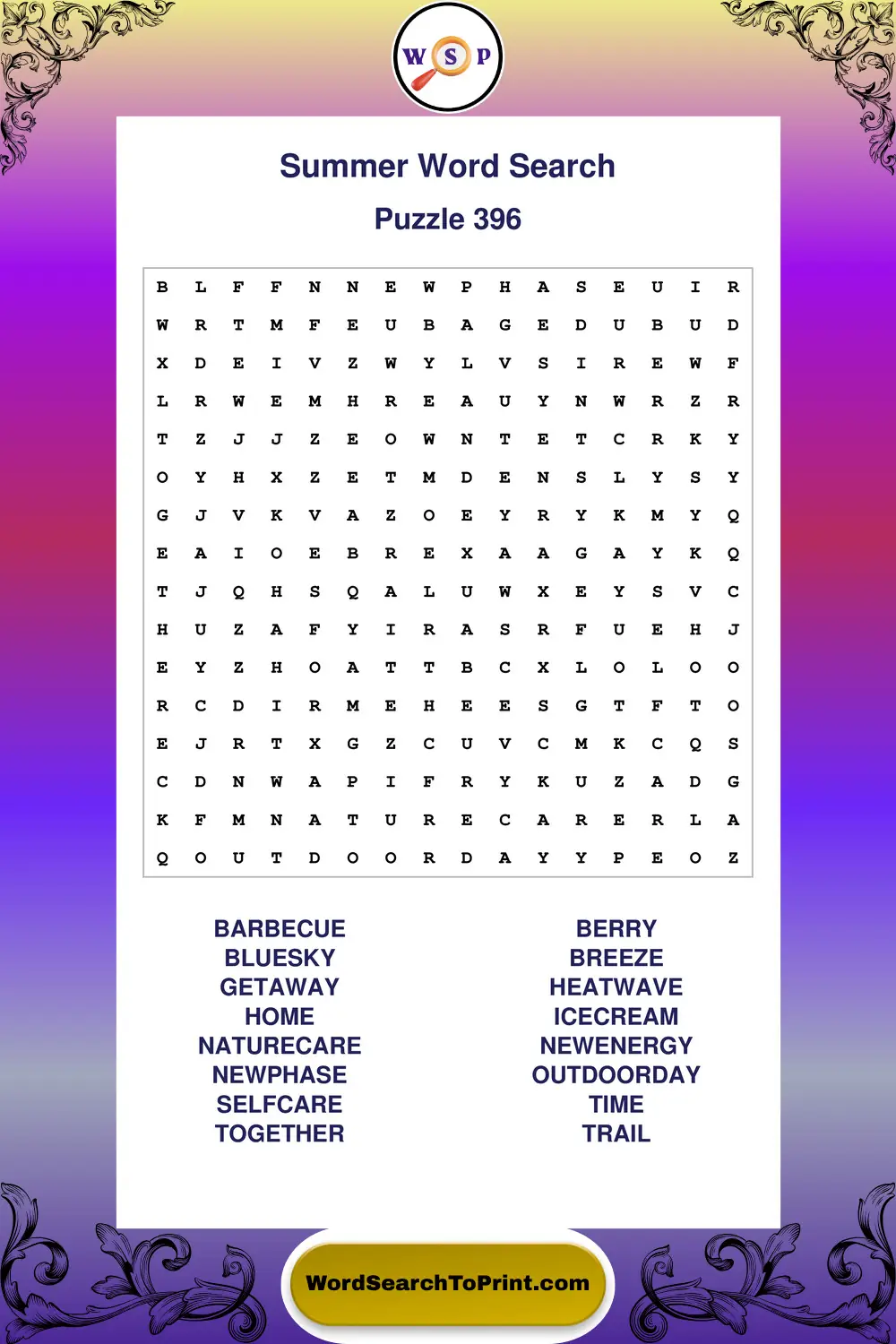Summer Word Search Puzzle 396