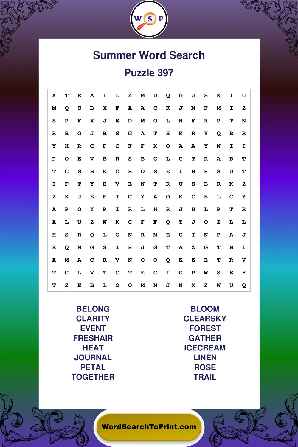 Summer Word Search Puzzle 397
