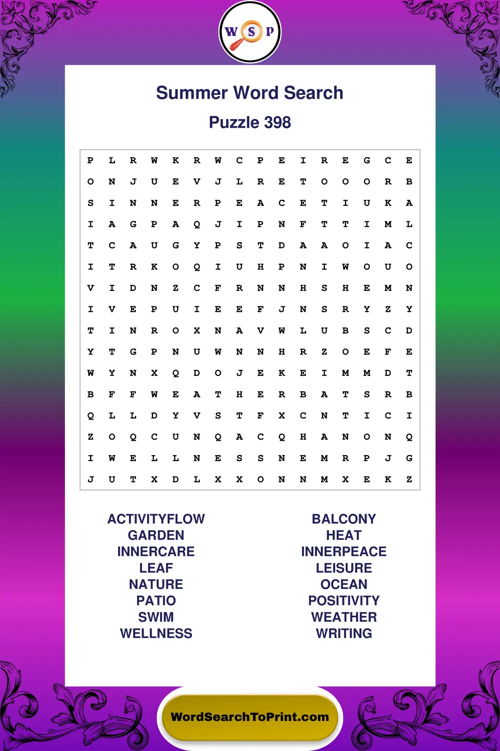 Summer Word Search Puzzle 398