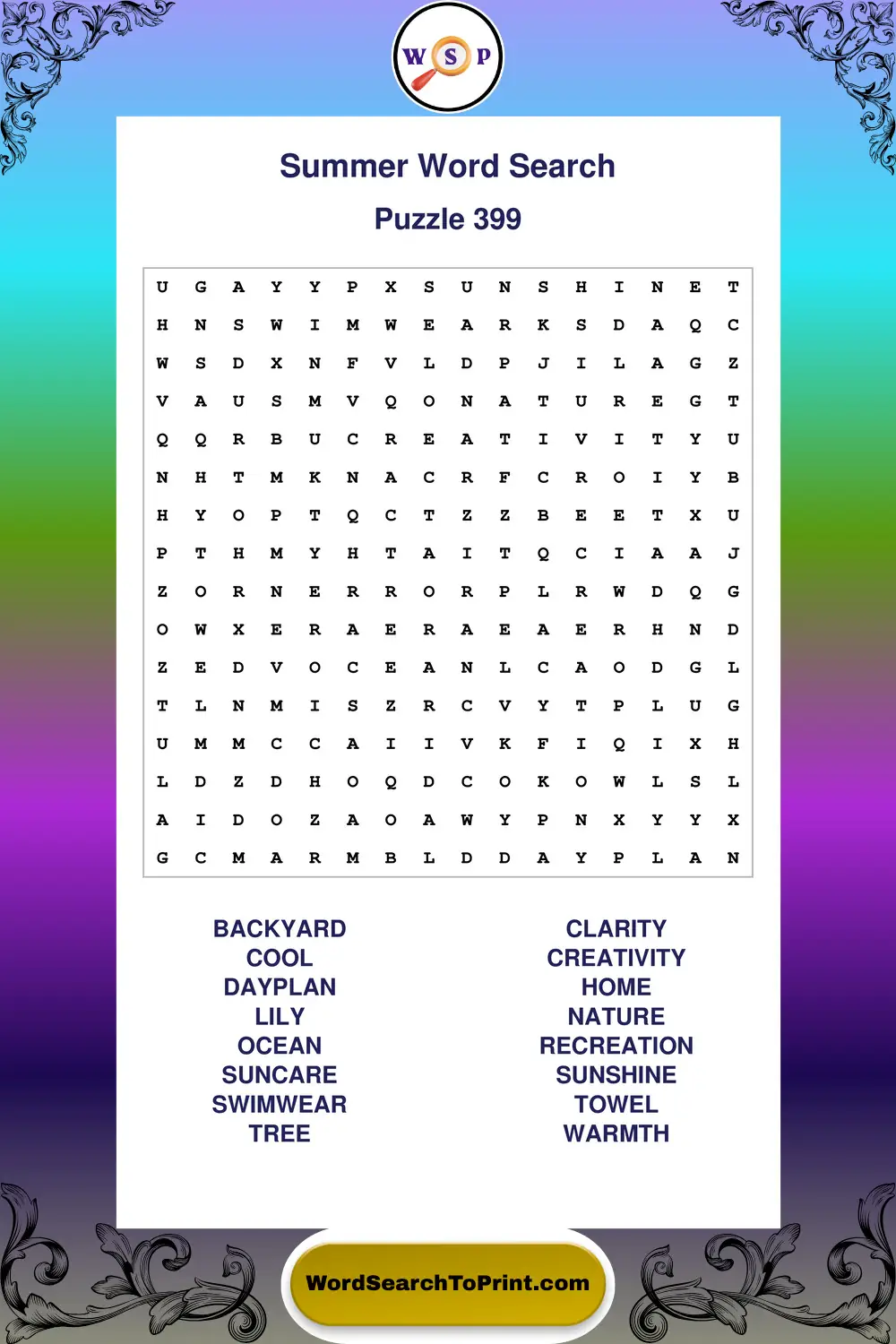 Summer Word Search Puzzle 399