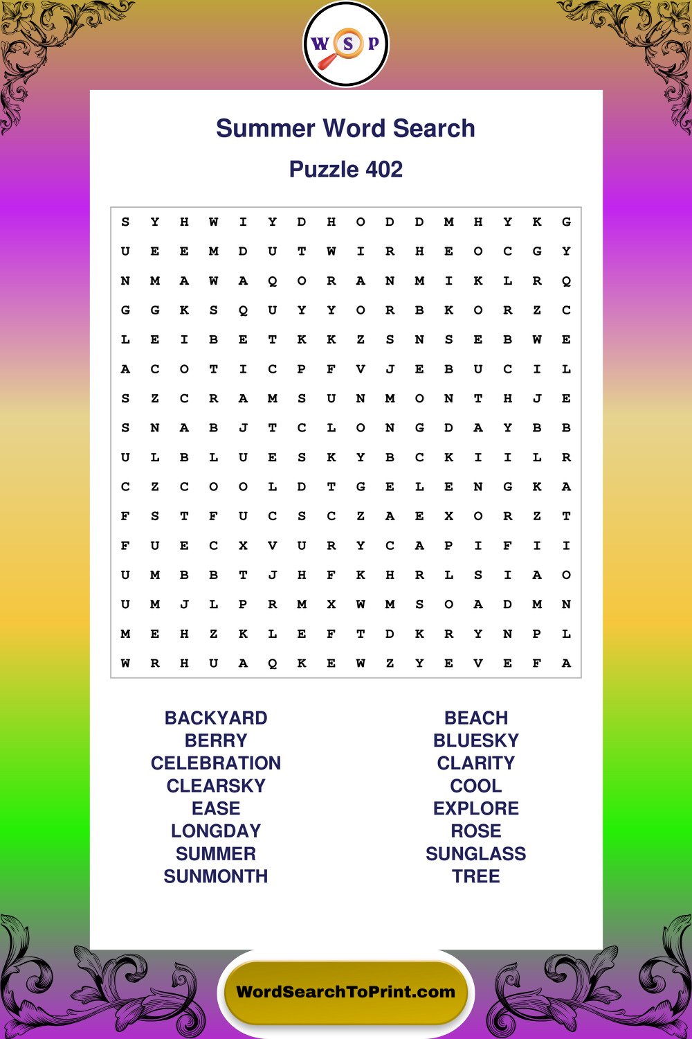 Summer Word Search Puzzle 402