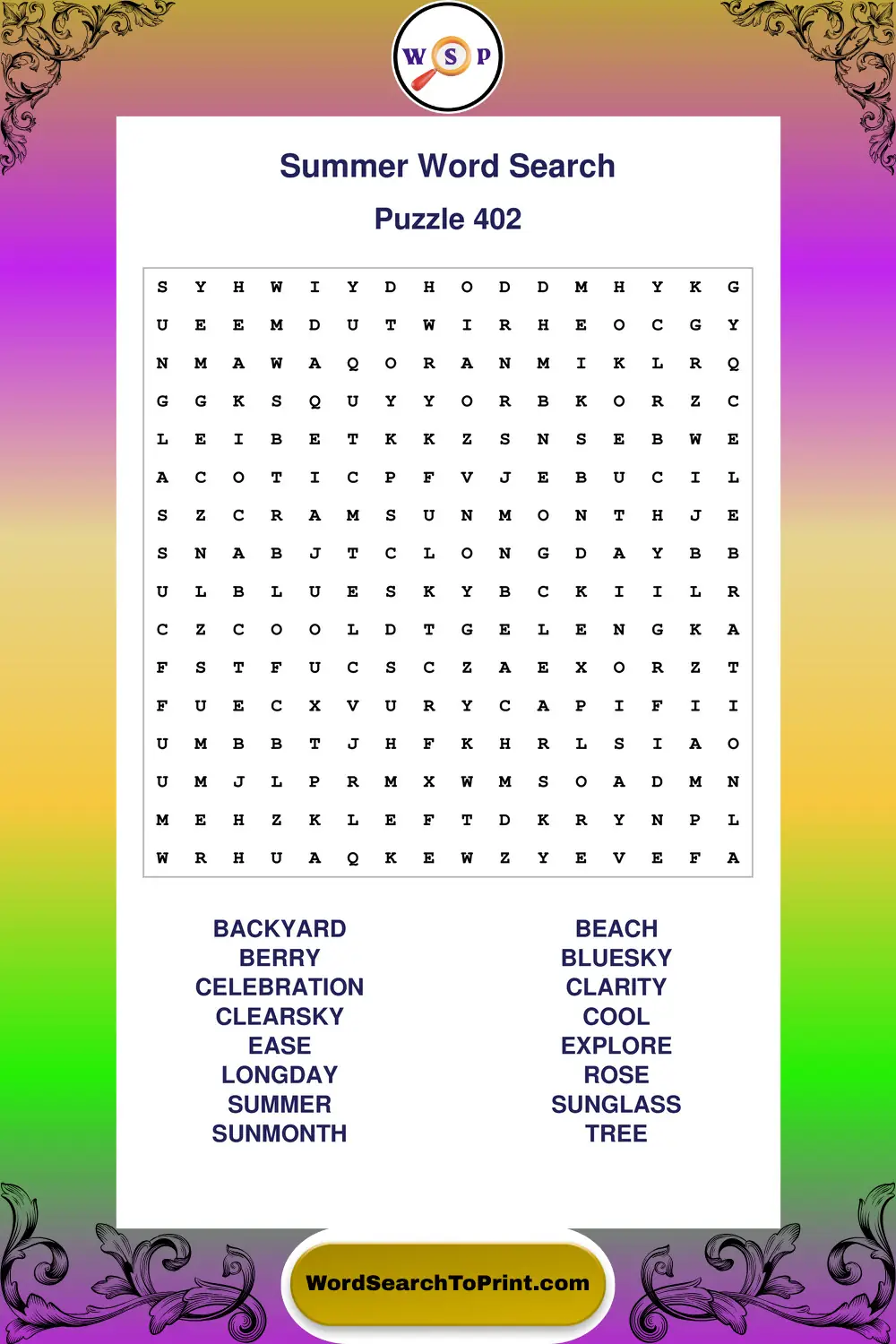 Summer Word Search Puzzle 402