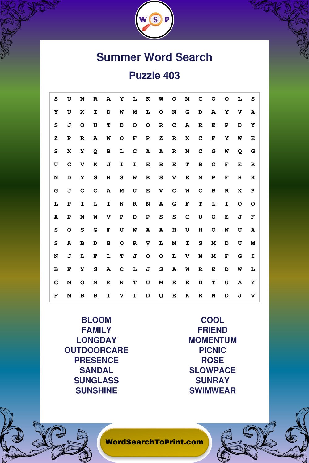 Summer Word Search Puzzle 403