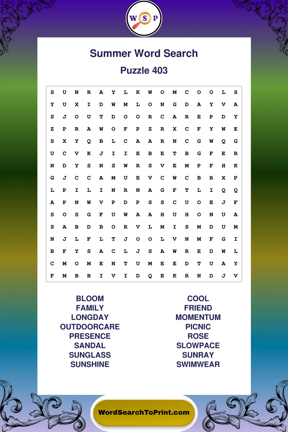 Summer Word Search Puzzle 403