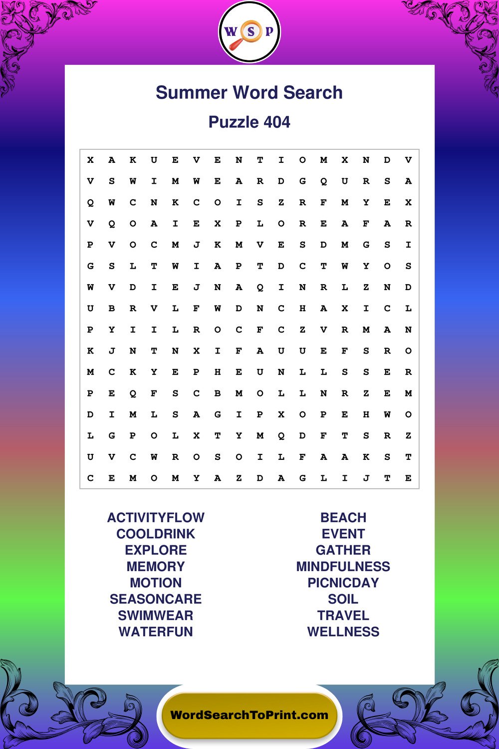 Summer Word Search Puzzle 404