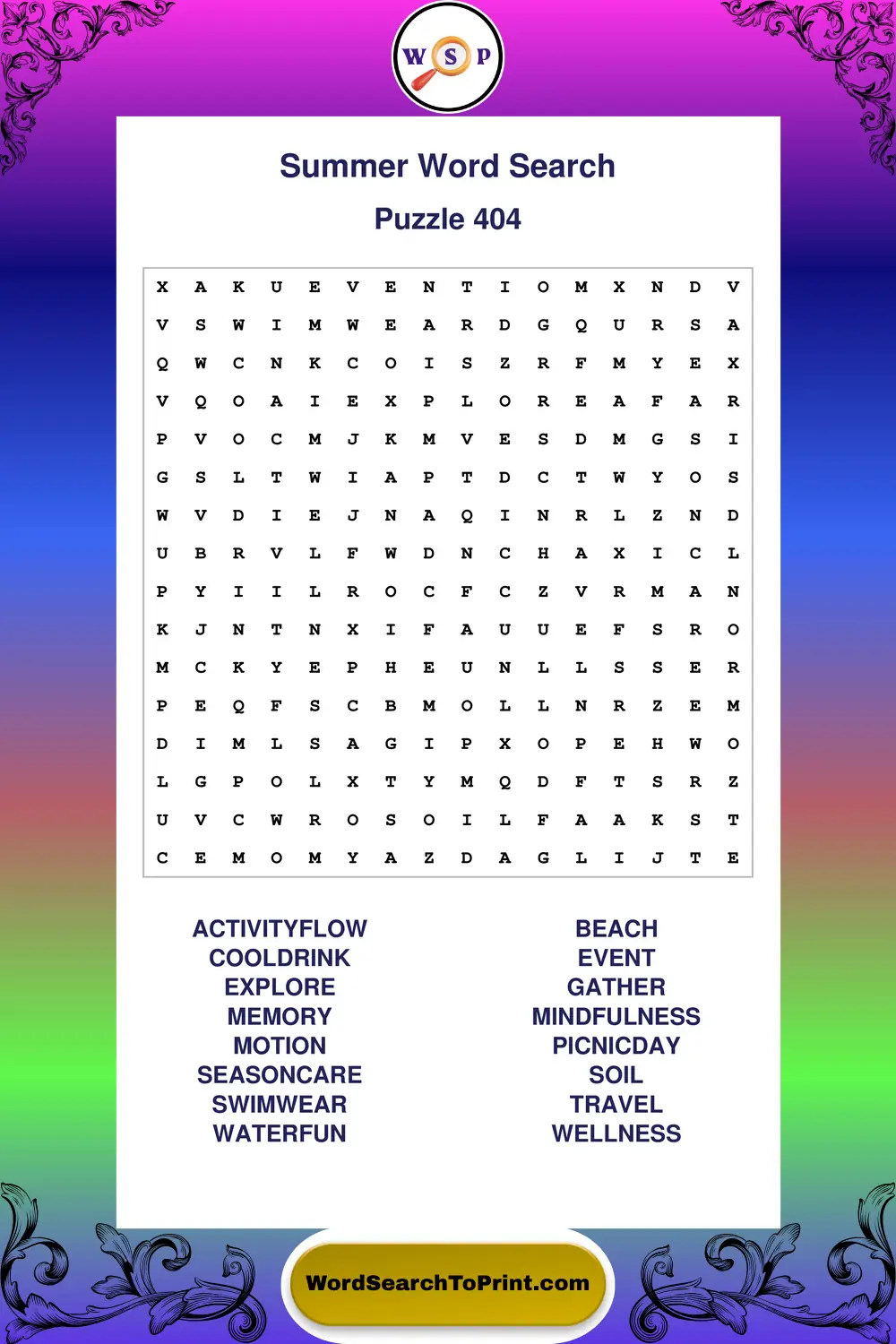 Summer Word Search Puzzle 404