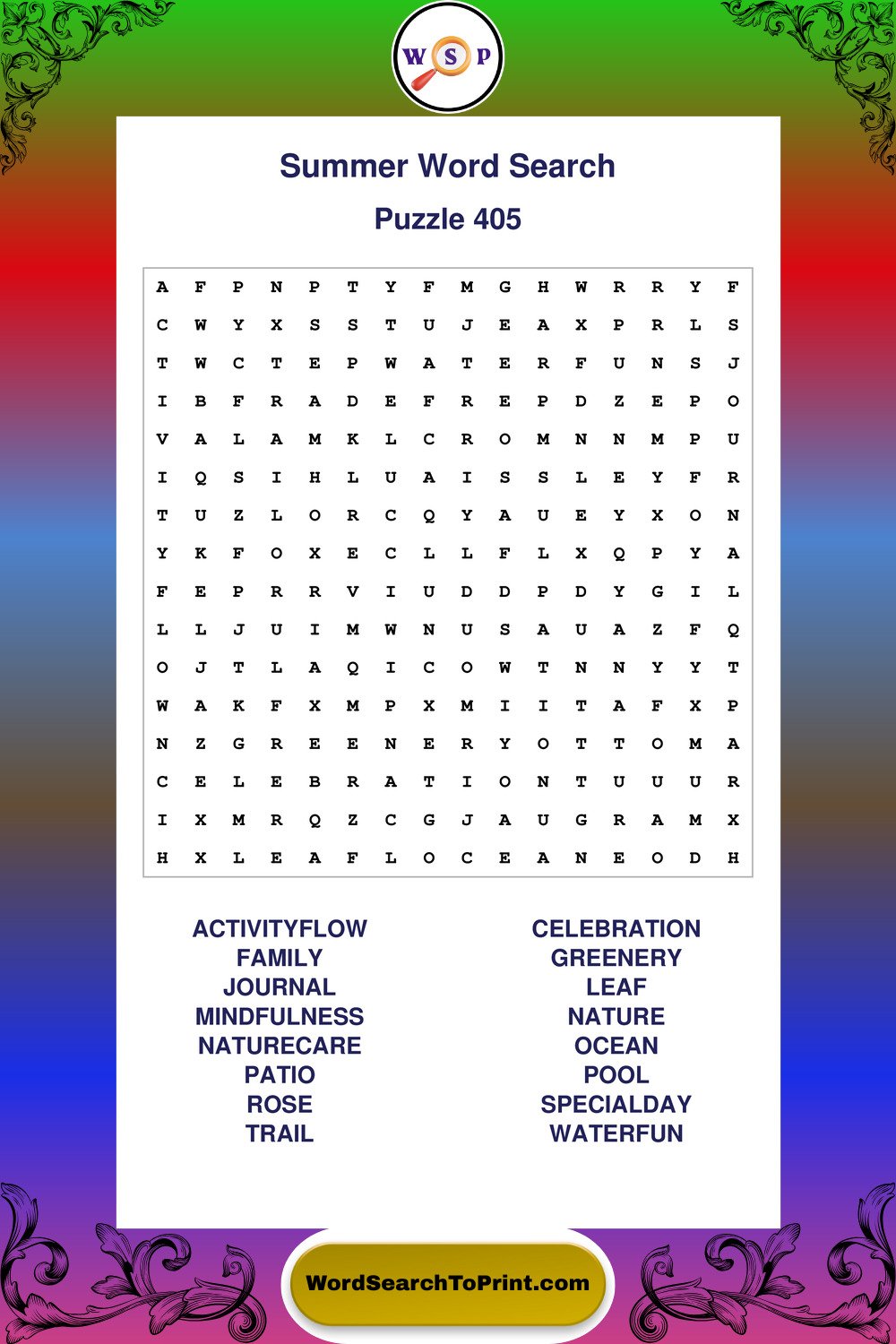Summer Word Search Puzzle 405