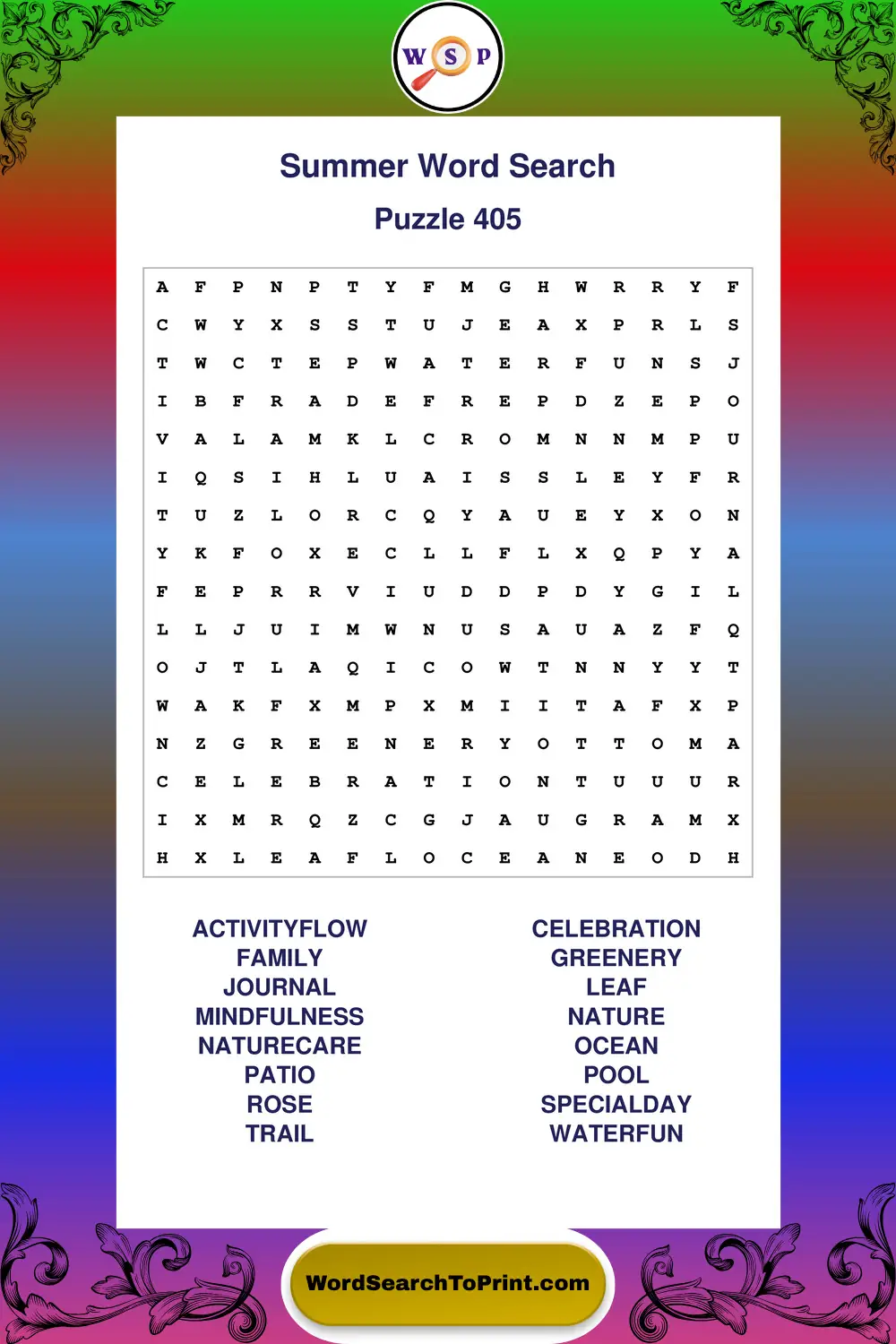 Summer Word Search Puzzle 405