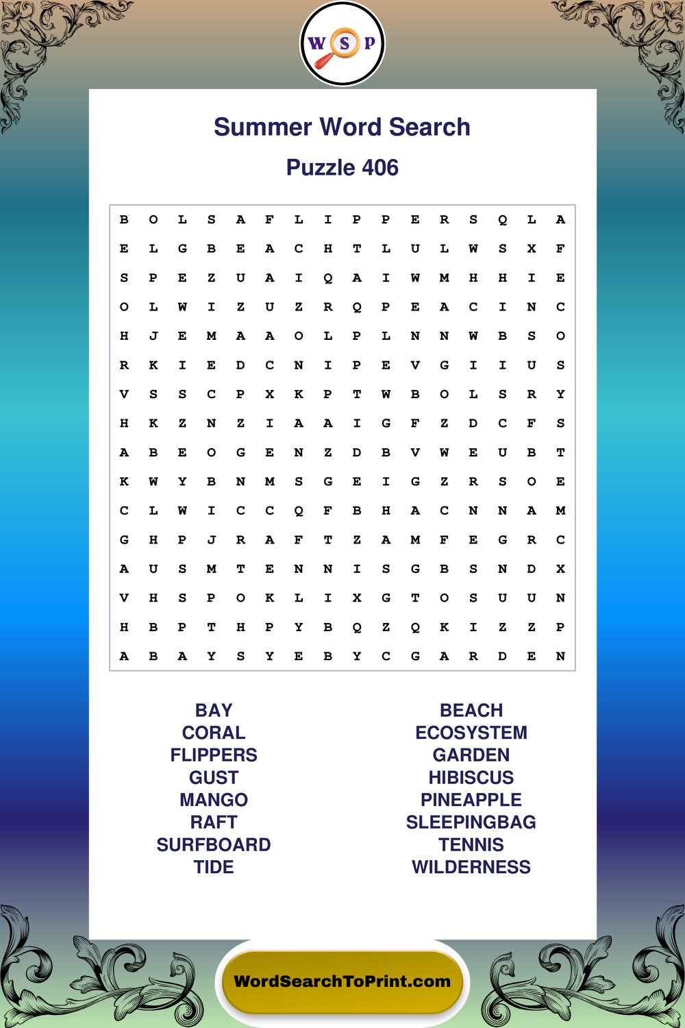 Summer Word Search Puzzle 406