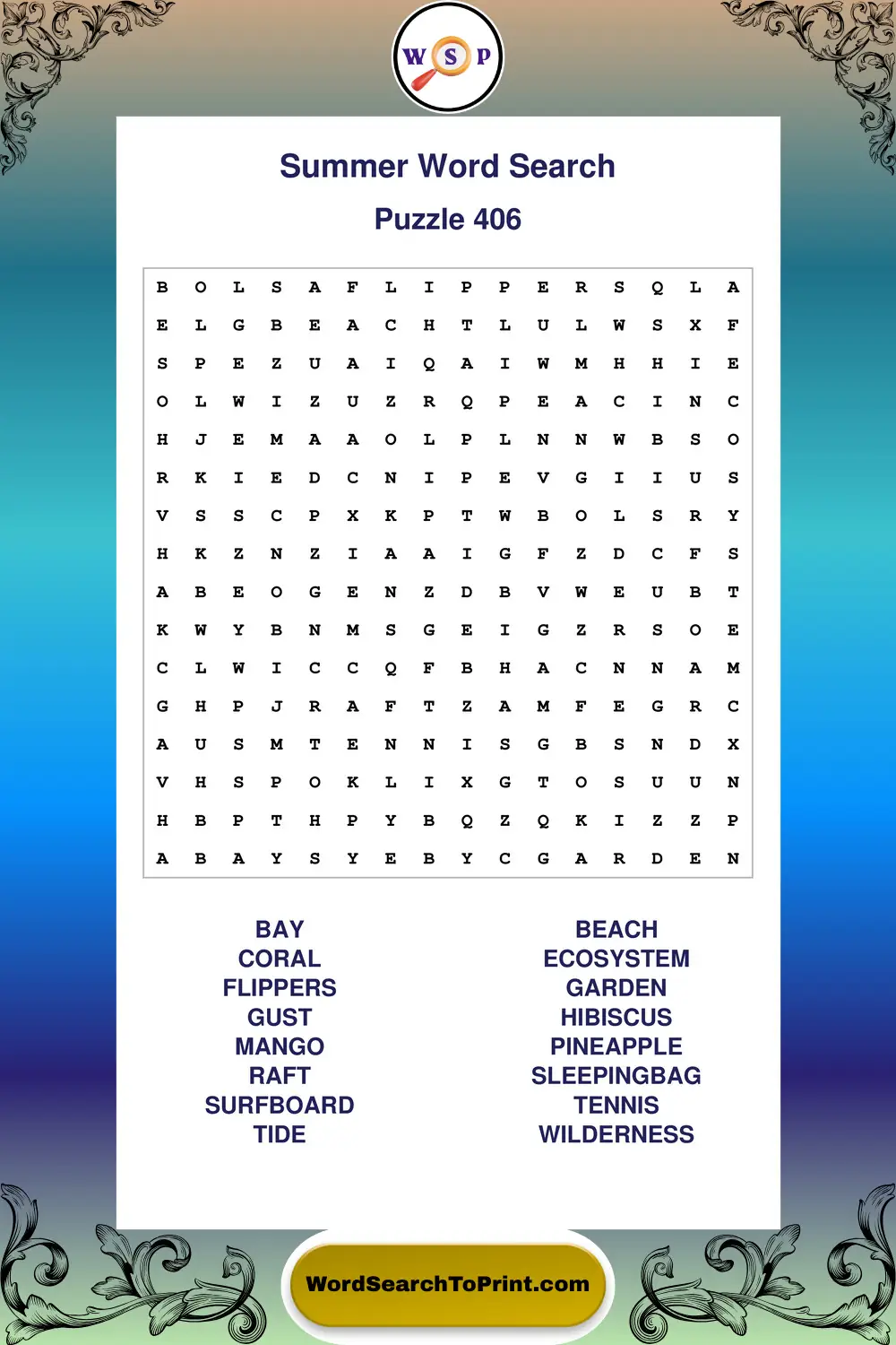 Summer Word Search Puzzle 406