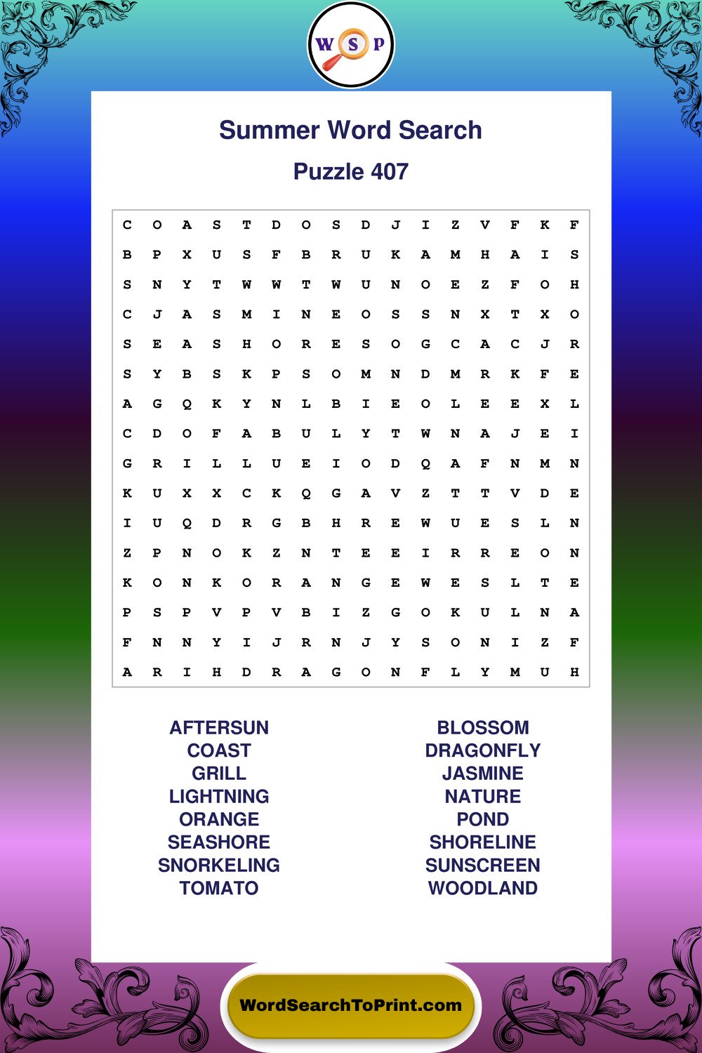 Summer Word Search Puzzle 407