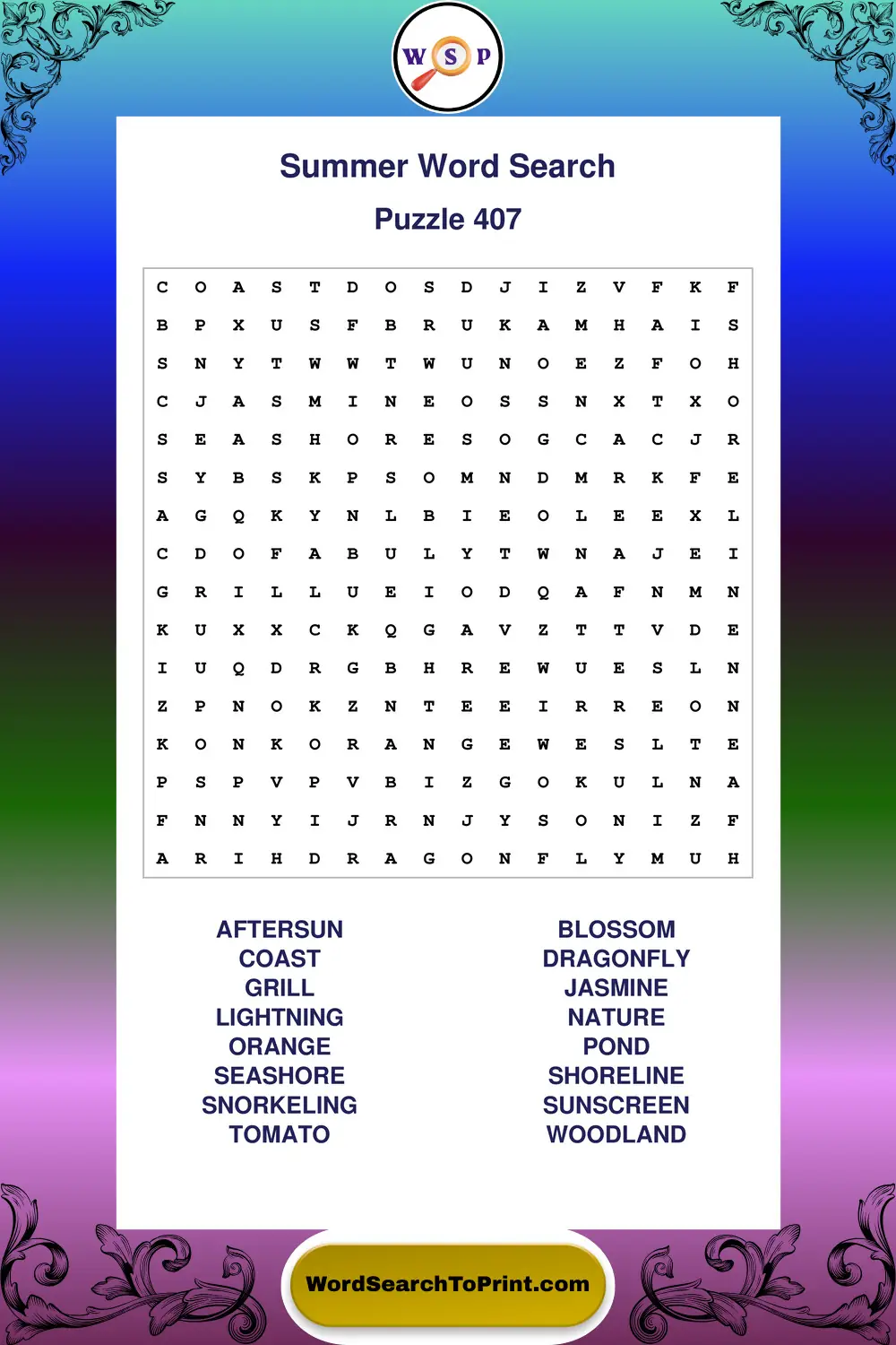 Summer Word Search Puzzle 407
